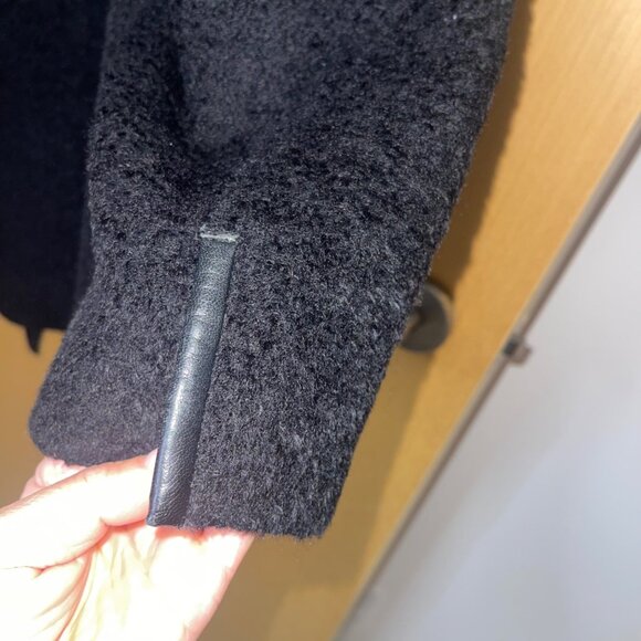 Eileen Fisher Womens Size XL Black Suri Alpaca Coat With Leather Trim Classic - Picture 6 of 14